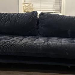 Heavily Used  Article Sven 3 Seater Tufted Seat Sofa (Dark Blue) 