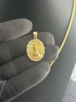 14kt Solid Gold Double Sided Virgen Mary + Jesus Pendant / Dije de Doble Lado Virgen y Jesús Oro 14kt