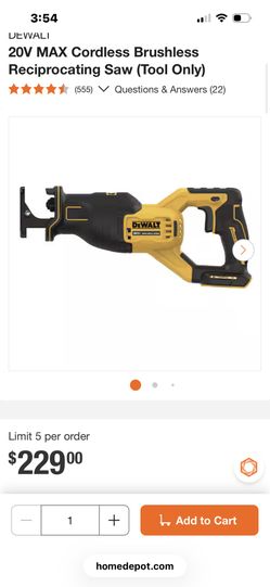 DEVALI 20V MAX Cordless Brushless Reciprocating Saw (Tool Only)