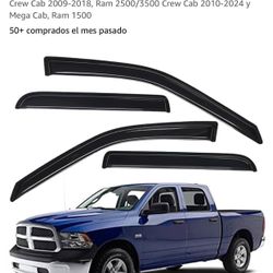 WV94109 - Viseras de lluvia para ventana de automóvil, color humo oscuro, juego de 4 piezas, se adapta a Dodge Ram 1500 Crew Cab 2009-2018, Ram 2500/3