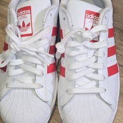 New Adidas Originals Superstar Shoes Leather Street Casual Size 7.5W  White-Red 