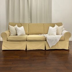 Pottery Barn Basic Grand Slipcovered Sofa - Almond Suede