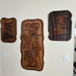 Mayan Wall Decor Wood Carvings Set Of 3 