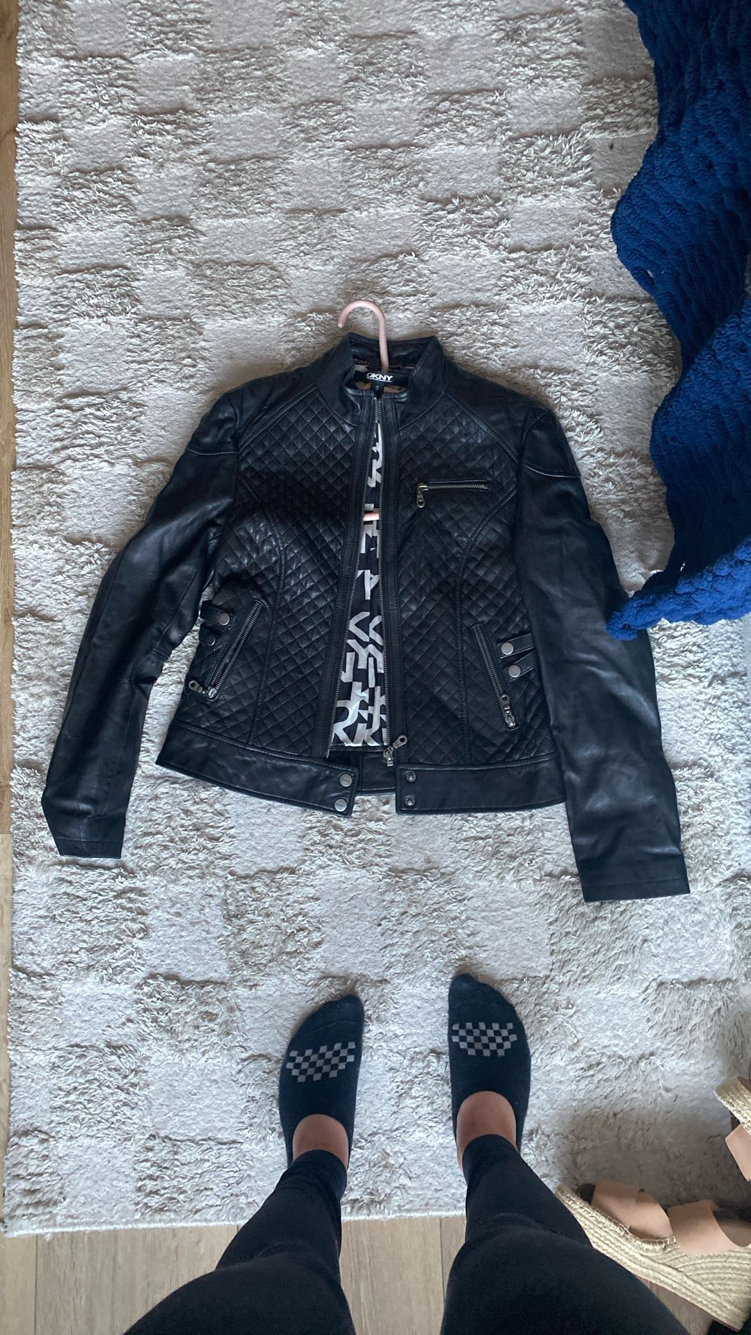 dkny leather black jacket