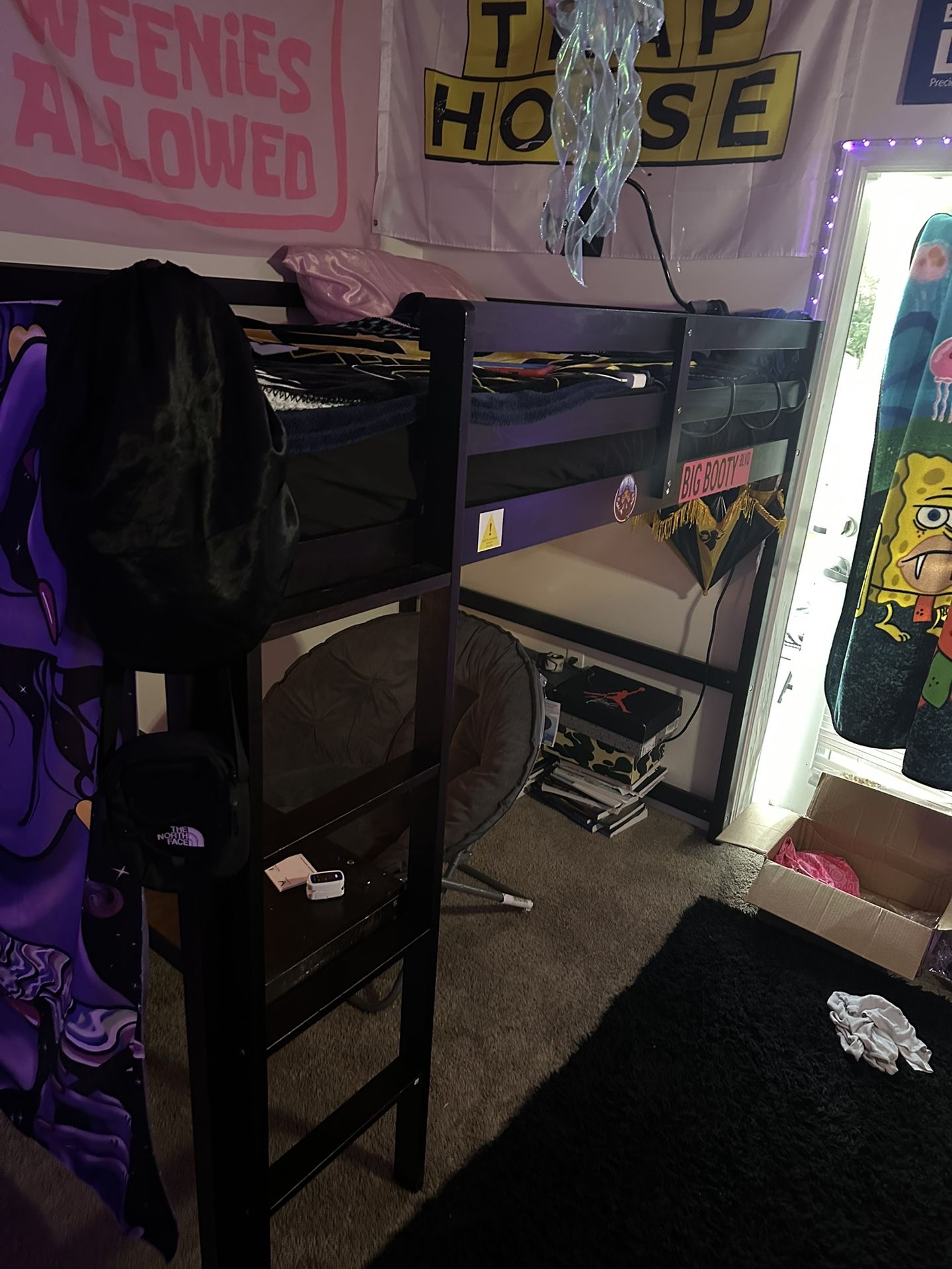 Full Sized Loft Bed With Desk and Storage Shelves