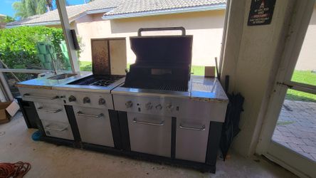 Masterforge Outdoor Kitchen Island - 3 Burner Grill, Sink, Searing + Side Burners