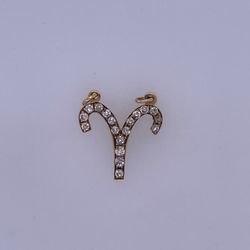 14k Yellow Gold Diamond Aries Horoscope Pendant 