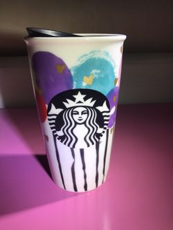 Starbucks 2016 Valentine Balloon Hearts Double Wall Ceramic Tumbler