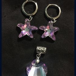 Colorful Starfish Earrings & Seashell Pendant