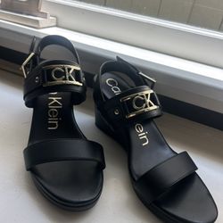 Calvin Klein Black Wedge Sandals 