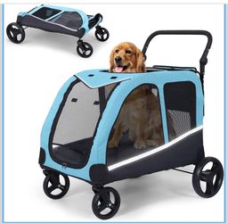 Dog Stroller for Large Dogs, Extra Large Pet Stroller for Medium Dogs, Dog Wagon Carriage, Foldable Design, Adjustable Handle, with Pocket, Up to 130 