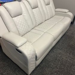 Couch Off White Leather Electric Recliners