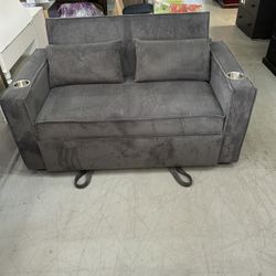 Convertible Loveseat Sofa Bed In Corduroy With Cup Holders 