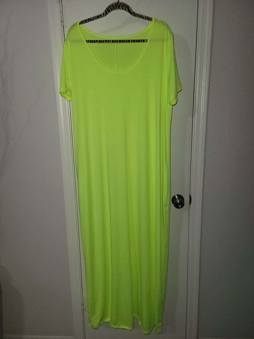 New Neon Yellow Green 3x Maxi Dress 