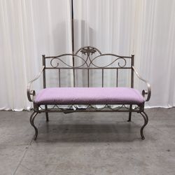 Bronze Finish Metal Bench with Purple Upholstered Seat