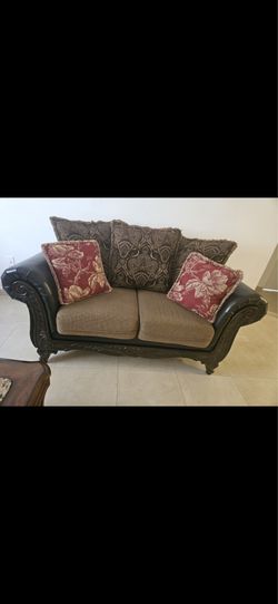 Wood and leather couch