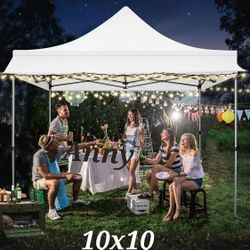 10x10 Pop Up Canopy Heavy Duty Party Tent with Removable Awning,Sidewalls,Sandbags and Rolling bag.Easy Up Outdoor Wedding Commercial Canopy,Gazebo 