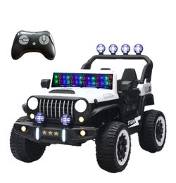 Electric Car With Remote Control, 2 Seater Ride On Toy, Colorful LED Lights, Adjustable Speed, USB & MP3 - White  46.85"W × 31.5"D × 32.28"H - 52.91 l