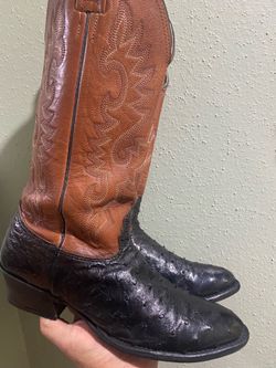 Cavenders Vintage Ostrich Leather Western Cowboy Boots Mens Size 9.5 D