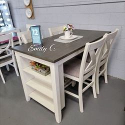 Beautiful! 5-pc Counter  Height  Dining Set Ivory  & Grey 
