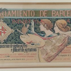 Rare Art Nouveau Original 1896 Alejandro De Riquer Spanish Bellas Artes Exhibition Lithograph
