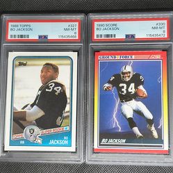 PSA NM-MT 8 - 1988 Topps NFL Football #327 BO JACKSON (RC) & 1990 SCORE #330 G.F