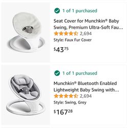 Munchkin® Bluetooth Enabled Lightweight Baby Swing & Extra Faux Fur Seat Cover