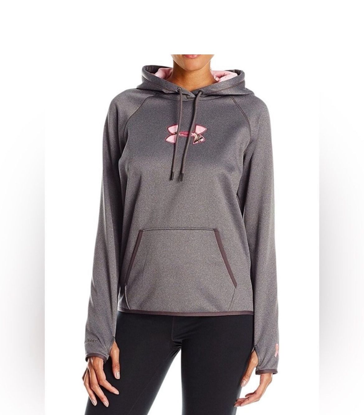 Under armour gray pink Hunting camo long sleeve hooded sweatshirt M