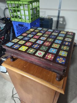 Mosaic Tile Top Wooden Tea Table