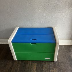 LITTLE TIKES VINTAGE LARGE TOY BOX STORAGE CHEST WHITE GREEN BLUE 1980's 90's