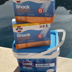 Package Deal 25 Pound Clorox Xtra BLUE Chlorine Tablets plus ( 2 ) 6 Packs HTH Advanced Pool Spa Clarifier Shock