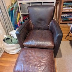 Crate And Barrel Leather Chair And Ottoman 