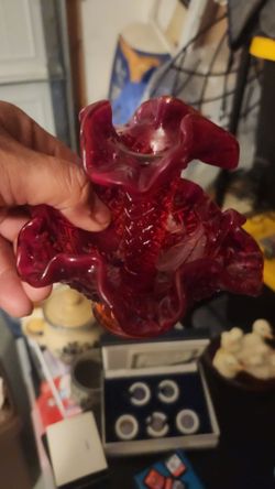 Fenton Red Ruffled Art Glass Vase