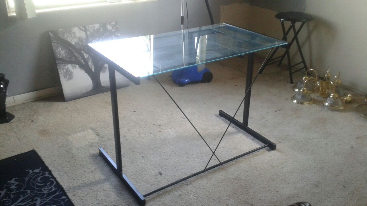 GLASS & BLACK METAL CONTEMPORARY DESK