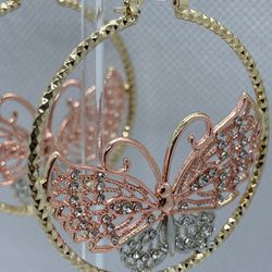 Rose Cross Necklace & Butterfly Hoop Earrings
