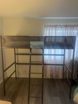Twin size loft bed frame and mattress
