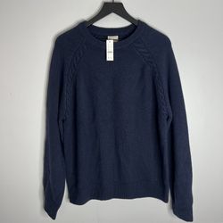 J. Crew Rugged Merino Wool Blend Cable Knit Sweater Mens XL Blue NWT