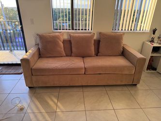 Beige Fabric 2-Seat Sofabed with Cushions