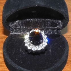 NEW Royal Wedding Blue Sapphire CZ Replica Oval Halo Solitaire Engagement Ring - Princess Diana Duchess Catherine Kate Middleton.