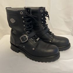 Harley-Davidson Men's Black Leather Motorcycle lace and buckle Boots 9