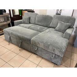 Jumbo corduroy sectional sleeper sofa with pull out bed