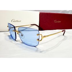 Cartier Blue Lens Gold Wire C Frame 