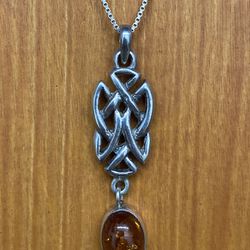 Celtic Silver Amber Pendant