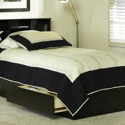 Twin Bed, Twin Mates Bed, W Drawers And BookcSe Headboard, No Mattress