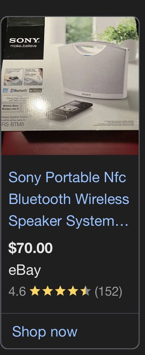 Sony Portable NFC Bluetooth Wireless Speaker System SRS-BTM8, White