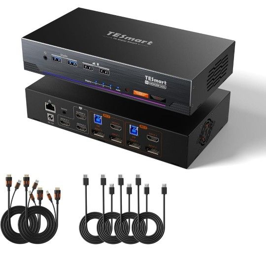 TESmart 4K@144Hz Displayport + HDMI KVM Switch 3 Monitors 2 Computers USB 3.0, HDMI 2.1 & DP 1.4 KVM Switch Triple Monitors 8K@60Hz for Gaming, Suppor