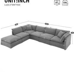 Harper & Bright Designs 125.5 in. 6-Piece Modular Chenille L-Shaped with Movable Ottoman, Free Combination Sectional Sofa in Light Gray