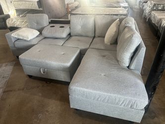 New Light Gray Sectional w/ Ottoman - $0 Down, Flexible Payments Available