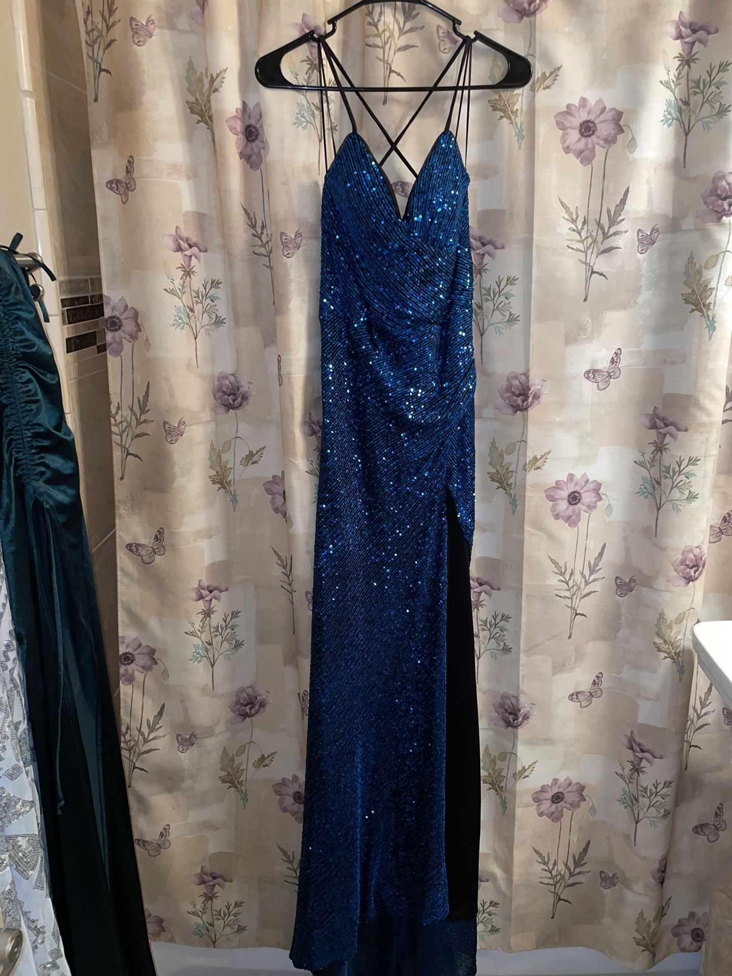 Blue Sequin Prom Dress
