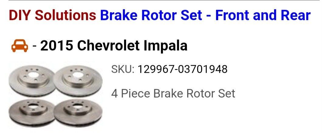 2015 Chevrolet Impala LTZ Front and Rear Rotor Set